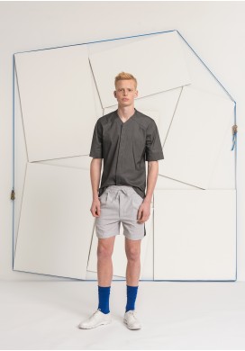 Side-Stripe Drawstring Grey Striped Shorts